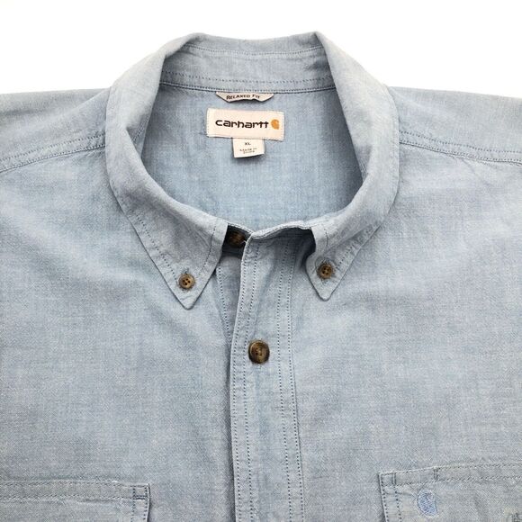 Carhartt Relaxed Fit Short Sleeve Shirt Solid Blue Button Down Cotton Men’s XL - Picture 4 of 9